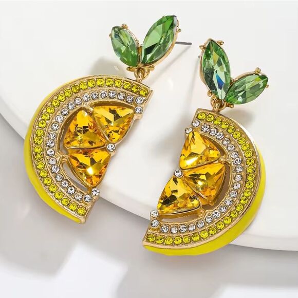 New Lemon Crystal & Glass Rhinestone Earrings - Picture 3 of 9